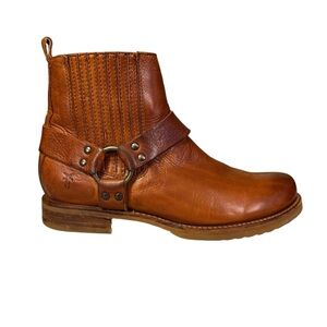 Frye Veronica Harness Chelsea Whiskey Brown Leather Side Zip Boot Size 8.5 #1994